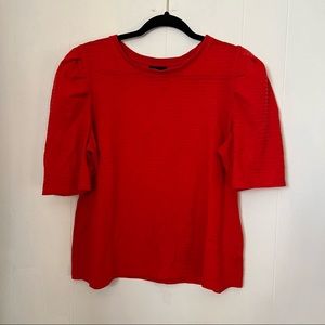 Who What Wear Red Sheer Striped Shirt, Puffy Shoulders, Size XXL
